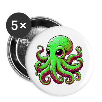 Pieuvre - Lot de 5 grands badges (56 mm) - blanc - Devant