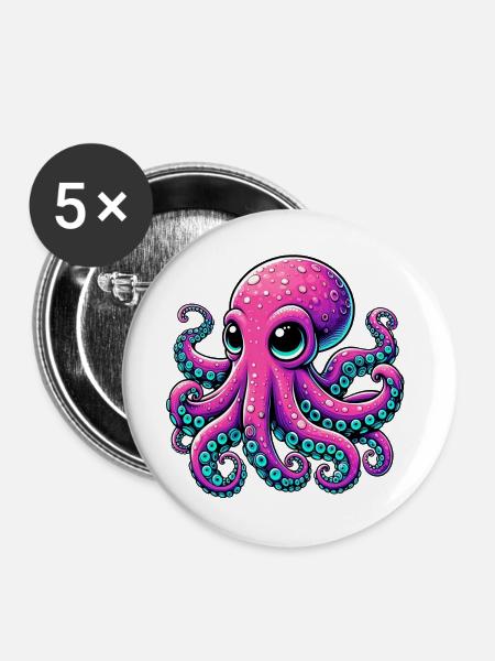 Krake - Buttons groß 56 mm (5er Pack) - Weiß