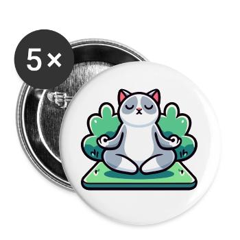 Miaumaste: Die Zen-Yoga-Katze - Buttons groß 56 mm (5er Pack) - Weiß - Vorne