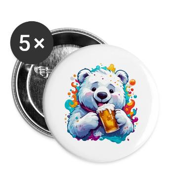 Ours polaire / Animal / Pôle Nord / hiver / enfantin / mignon - Lot de 5 grands badges (56 mm) - blanc - Devant