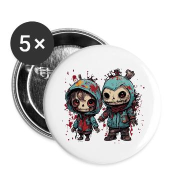 Horror Puppe / Halloween / gruselig / düster - Buttons groß 56 mm (5er Pack) - Weiß - Vorne