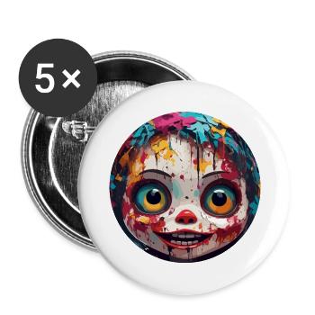 Horror Puppe / Halloween / gruselig / düster - Buttons groß 56 mm (5er Pack) - Weiß - Vorne