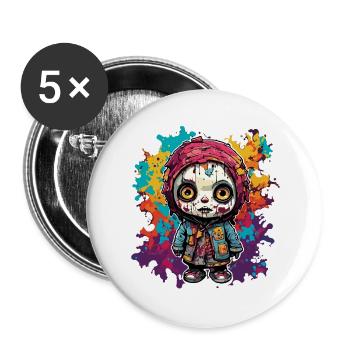 Horror Puppe / Halloween / gruselig / düster - Buttons groß 56 mm (5er Pack) - Weiß - Vorne