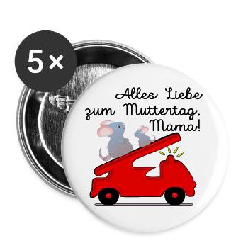 ALLES LIEBE ZUM MUTTERTAG - FEUERWEHR - Buttons groß 56 mm (5er Pack) - Weiß - Vorne