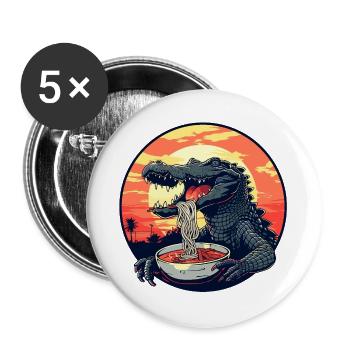 Funny Crocodile Ramen Noodles Japan Alligator - Buttons large 2.2''/56 mm (5-pack) - white - Front