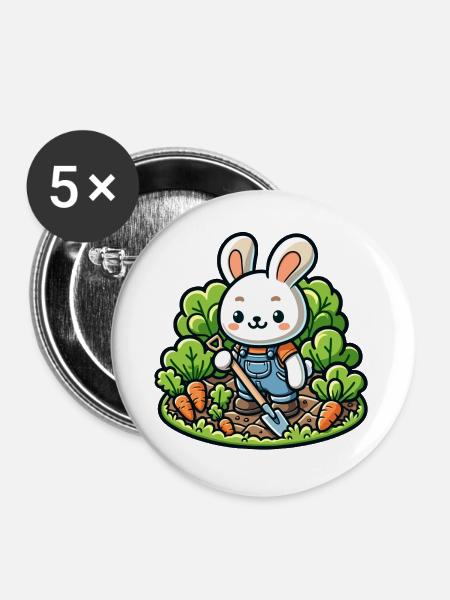 Erntetrichter: Der Gartenhase - Buttons groß 56 mm (5er Pack) - Weiß