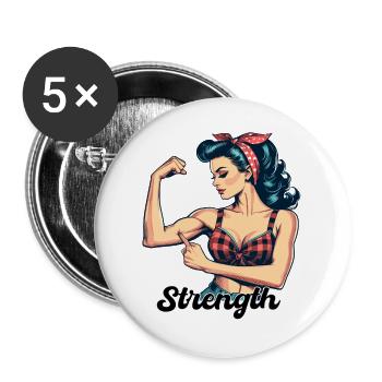 Strength Strong Woman Rockabilly Biceps Gift - Buttons large 2.2''/56 mm (5-pack) - white - Front