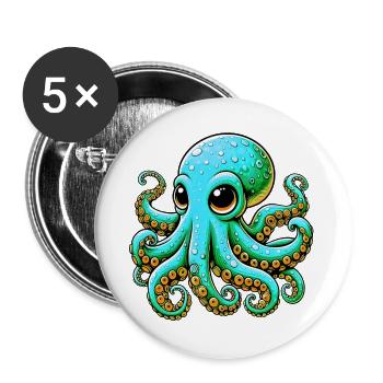 Pieuvre - Lot de 5 grands badges (56 mm) - blanc - Devant
