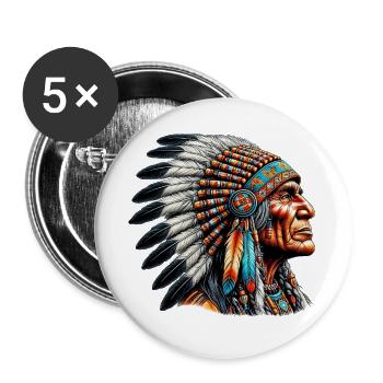 Amérindien Peau rouge d’Amérique - Lot de 5 grands badges (56 mm) - blanc - Devant