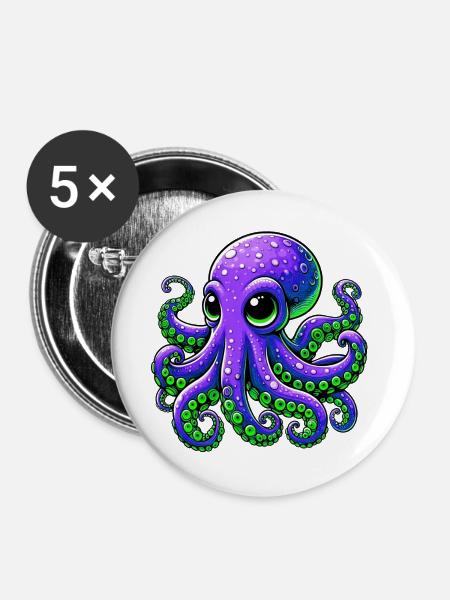 Krake - Buttons groß 56 mm (5er Pack) - Weiß