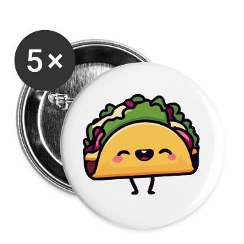 Cheerful Taco Toon - Buttons large 2.2''/56 mm (5-pack) - white - Front