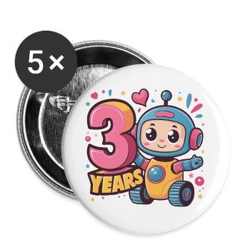 3 Jahre Kleiner Roboter mit bunten Luftballons zum - Buttons groß 56 mm (5er Pack) - Weiß - Vorne