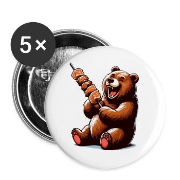 Süßer Schaschlik Bär lecker Grillen Geschenk - Buttons groß 56 mm (5er Pack) - Weiß - Vorne