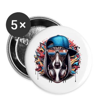 Windhund Gangsta Hund Graffiti Geschenk - Buttons groß 56 mm (5er Pack) - Weiß - Vorne