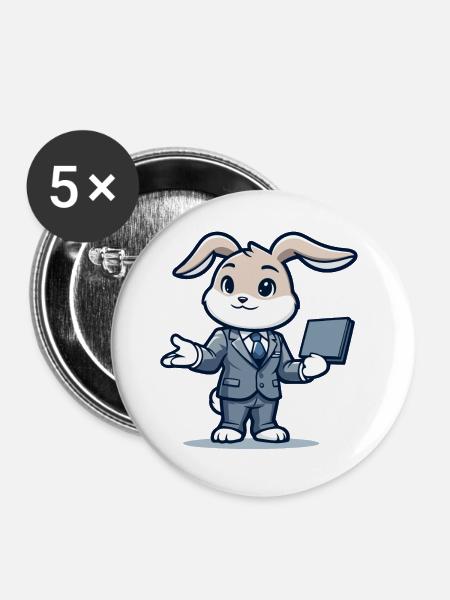 Techie Hopper: Das Unternehmenskaninchen - Buttons groß 56 mm (5er Pack) - Weiß