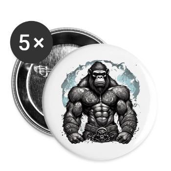 Tattoo / Animal / Art / Cool / Comic / Gorilla - Buttons large 2.2''/56 mm (5-pack) - white - Front