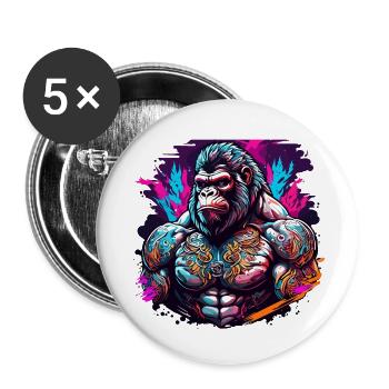 Tattoo / Tier / Kunst / cool / Comic / Gorilla - Buttons groß 56 mm (5er Pack) - Weiß - Vorne