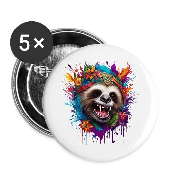 Tattoo / Animal / Art / Cool / Comic / Sloth - Buttons large 2.2''/56 mm (5-pack) - white - Front