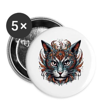 Tattoo / Animal / Art / Cool / Comic / Cat - Buttons large 2.2''/56 mm (5-pack) - white - Front