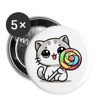 Sweet Whiskers: The Candy Cat - Buttons large 2.2''/56 mm (5-pack) - white - Front