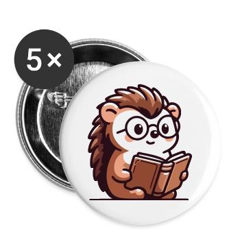 Bookish Hedgehog: The Tiny Scholar - Buttons large 2.2''/56 mm (5-pack) - white - Front