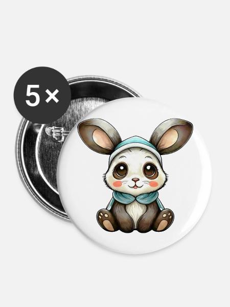 Kleines Kaninchen - Buttons groß 56 mm (5er Pack) - Weiß