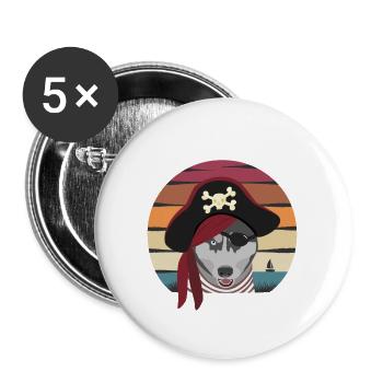 Piratenhund - Buttons groß 56 mm (5er Pack) - Weiß - Vorne