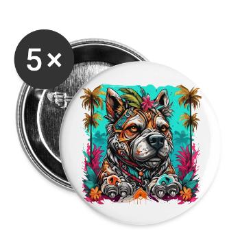 Tattoo / Tier / Kunst / cool / Comic / Hund - Buttons groß 56 mm (5er Pack) - Weiß - Vorne