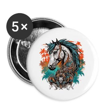 Tatouage / Animal / Art / Cool / Bande dessinée / Cheval - Lot de 5 grands badges (56 mm) - blanc - Devant