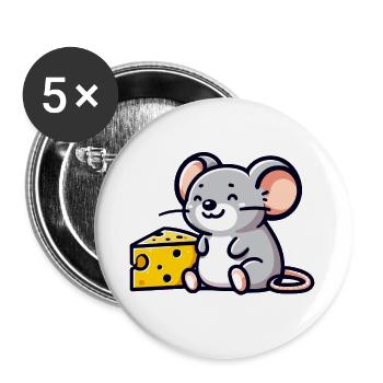Cheese Lover Mouse: The Snacktime Friend - Buttons large 2.2''/56 mm (5-pack) - white - Front