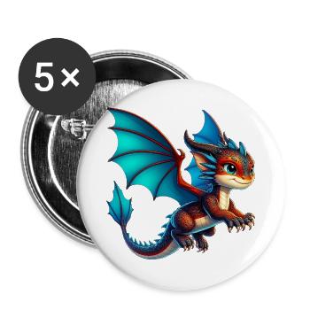 Drache - Buttons groß 56 mm (5er Pack) - Weiß - Vorne