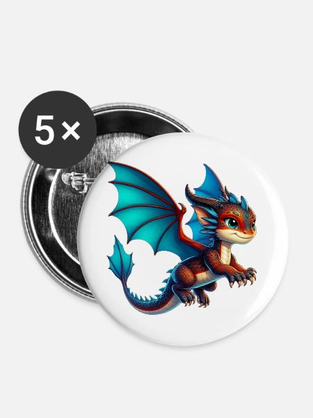 Drache - Buttons groß 56 mm (5er Pack) - Weiß