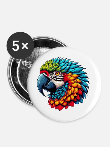 Papagei - Buttons groß 56 mm (5er Pack) - Weiß