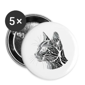 Schwarz-weißer Katzenkopf, geometrische Kunst, Polygone - Buttons groß 56 mm (5er Pack) - Weiß - Vorne