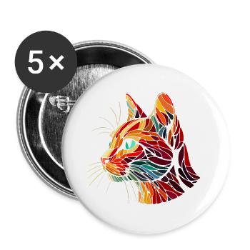 Roter Katzenkopf geometrische Kunstpolygone - Buttons groß 56 mm (5er Pack) - Weiß - Vorne