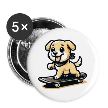 Skateboarding Pup: Der straßenschlaue Hund - Buttons groß 56 mm (5er Pack) - Weiß - Vorne