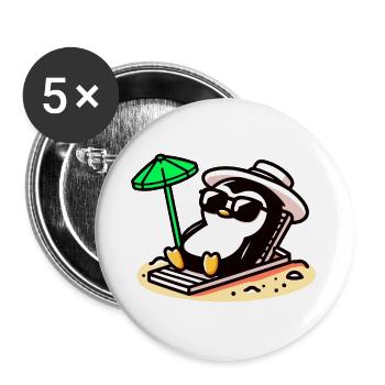 Sonnenbadender Pinguin: Strandtag Chill - Buttons groß 56 mm (5er Pack) - Weiß - Vorne