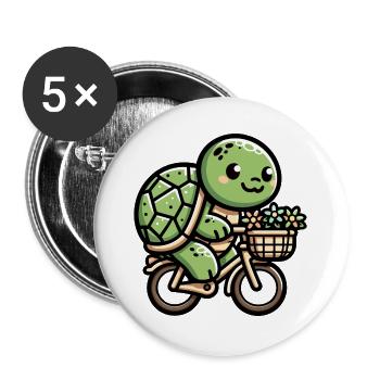 Cute Turtle Bicycle Design - Buttons large 2.2''/56 mm (5-pack) - white - Front