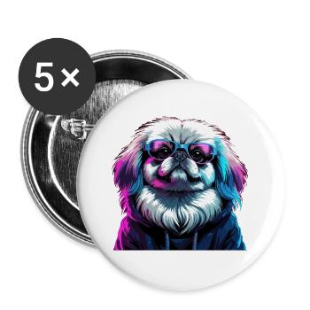 Pekingese Gangster lila Cyber Löwenhund Hund Gesch - Buttons groß 56 mm (5er Pack) - Weiß - Vorne