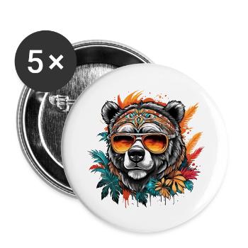 Tattoo / Tier / Kunst / cool / Comic / Bär - Buttons groß 56 mm (5er Pack) - Weiß - Vorne