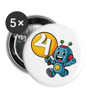 Endlich 4 Jahre vier vierter Geburtstag Roboter - Buttons groß 56 mm (5er Pack) - Weiß - Vorne