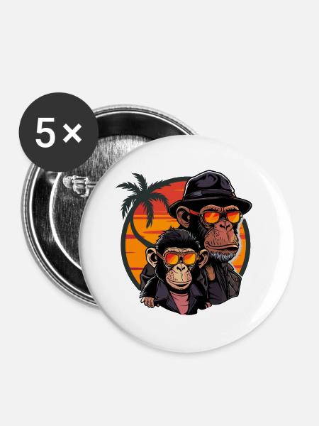 Monkey Pappa Sønn Monkey Sjimpanse Animal Vintage - Stor pin 56 mm (5-er pakke) - hvit