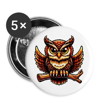Eule - Buttons groß 56 mm (5er Pack) - Weiß - Vorne