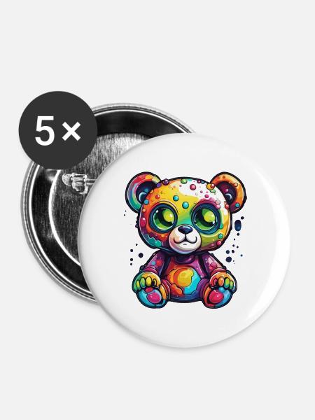 Teddybär / Kuscheltier / Stofftier / Geschenkidee - Buttons groß 56 mm (5er Pack) - Weiß