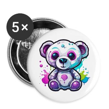 Ours en peluche / Peluche / Animal en peluche / Idée cadeau - Lot de 5 grands badges (56 mm) - blanc - Devant
