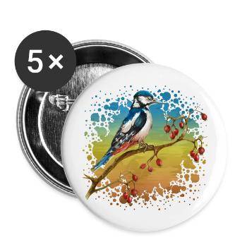 Bunter Vogel - Buttons groß 56 mm (5er Pack) - Weiß - Vorne