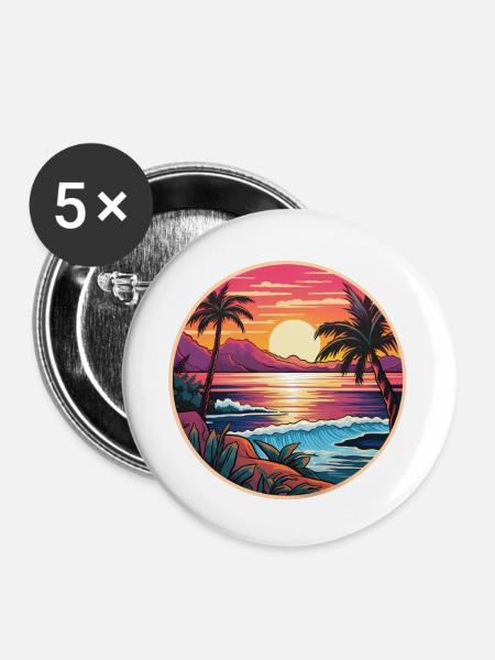 Tropisches Paradies - Buttons groß 56 mm (5er Pack) - Weiß