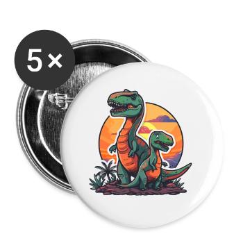 Dinosaure Papa Dino Père Fils Vintage Rétro - Lot de 5 grands badges (56 mm) - blanc - Devant