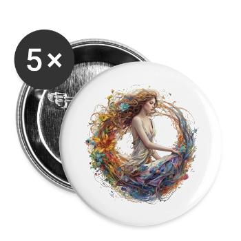 Florale Yoruba trifft auf Leinwand der Farben - Buttons groß 56 mm (5er Pack) - Weiß - Vorne