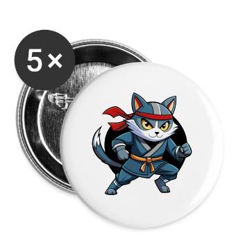 Ninja Katze - Buttons groß 56 mm (5er Pack) - Weiß - Vorne